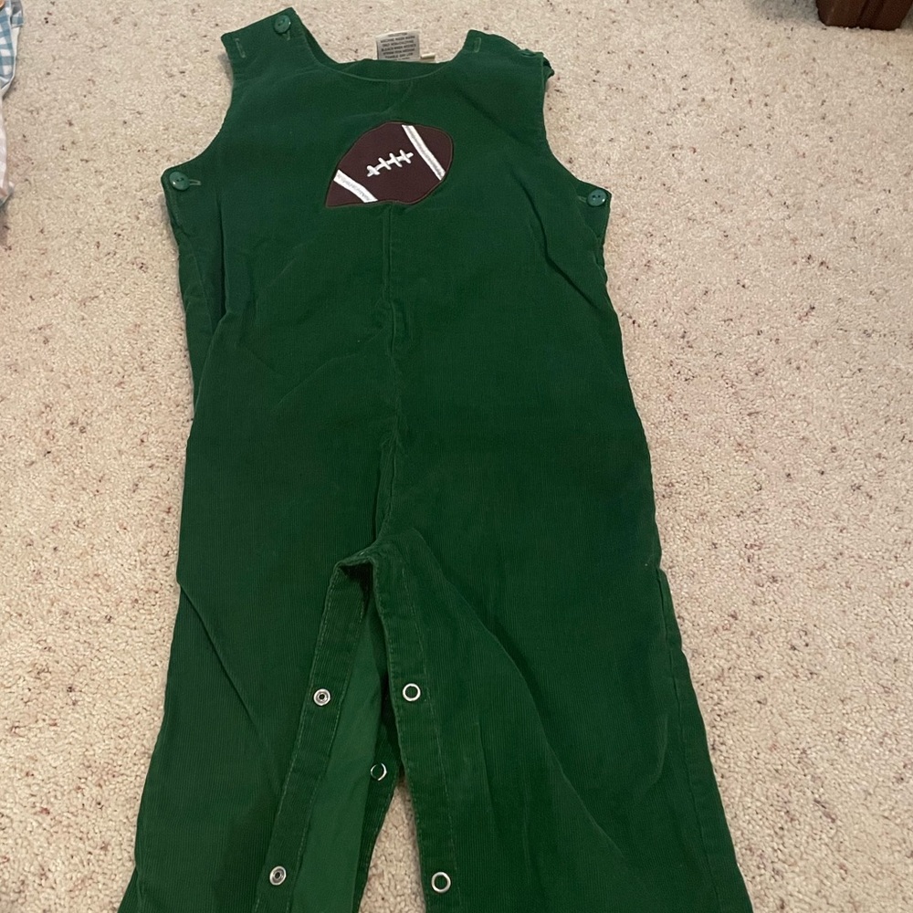 Hunter green corduroy longall with football appliqué